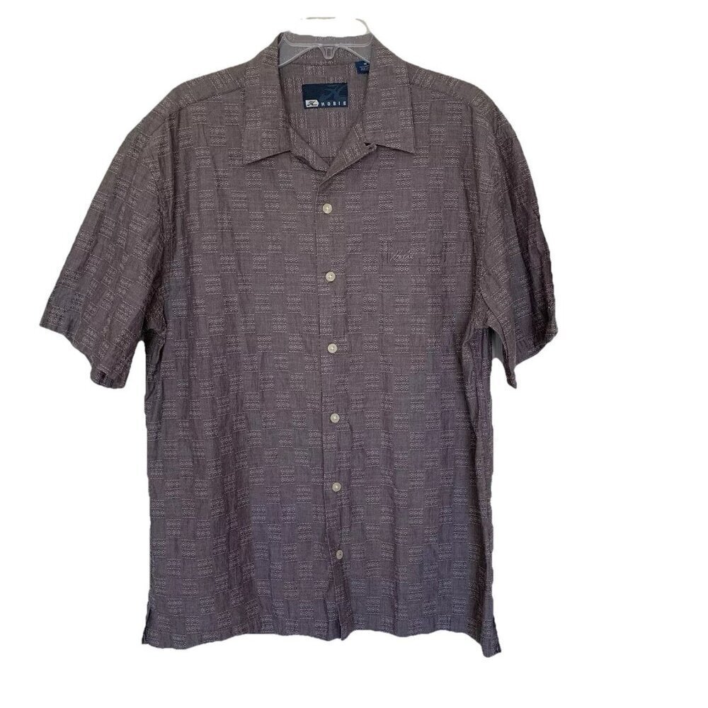 Hobie Casual Short Sleeve Button Up Shirt Size Medium Gray 100% Cotton